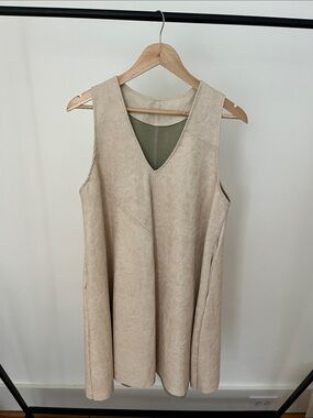 Faux Leather Sleeveless V-Neck A-Line Dress in Light Beige - Italian Brand